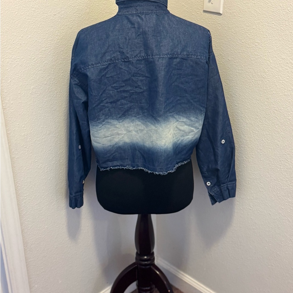 Women's Distressed Denim Jean Jacket - Picture 3 of 7